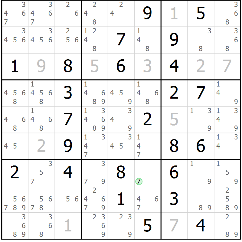 Position des candidats pour la solution de la Gr 57 page 60 du magazine de sudoku Sudoku Suprême n° 037