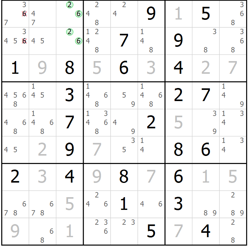Position des candidats pour la solution de la Gr 57 page 60 du magazine de sudoku Sudoku Suprême n° 037