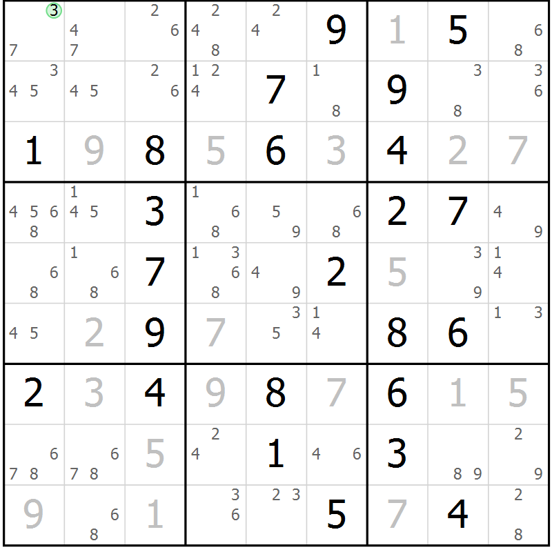 Position des candidats pour la solution de la Gr 57 page 60 du magazine de sudoku Sudoku Suprême n° 037