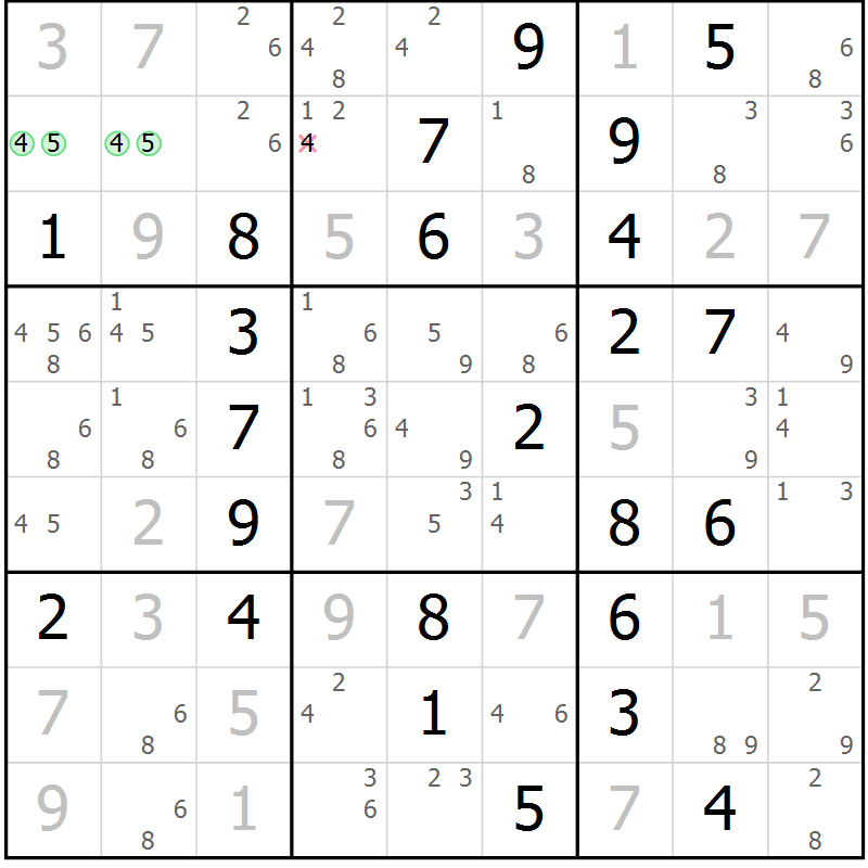 Position des candidats pour la solution de la Gr 57 page 60 du magazine de sudoku Sudoku Suprême n° 037