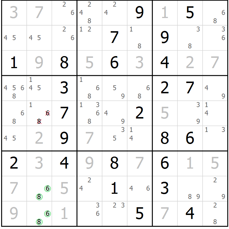 Position des candidats pour la solution de la Gr 57 page 60 du magazine de sudoku Sudoku Suprême n° 037