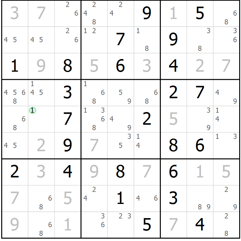 Position des candidats pour la solution de la Gr 57 page 60 du magazine de sudoku Sudoku Suprême n° 037