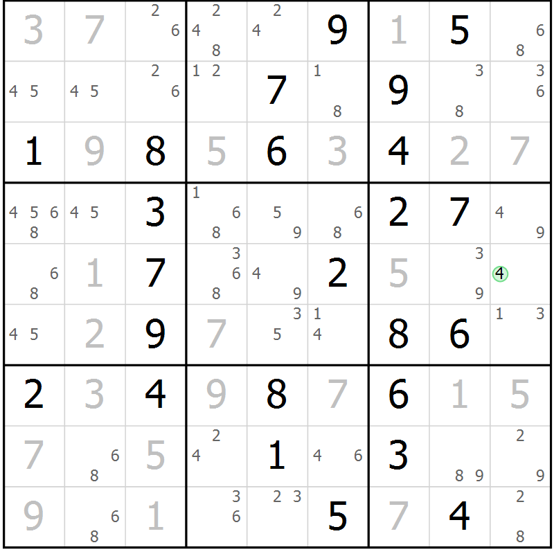 Position des candidats pour la solution de la Gr 57 page 60 du magazine de sudoku Sudoku Suprême n° 037
