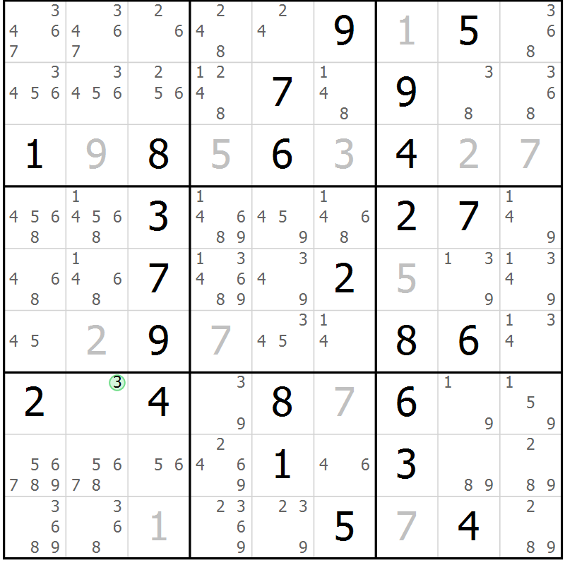 Position des candidats pour la solution de la Gr 57 page 60 du magazine de sudoku Sudoku Suprême n° 037