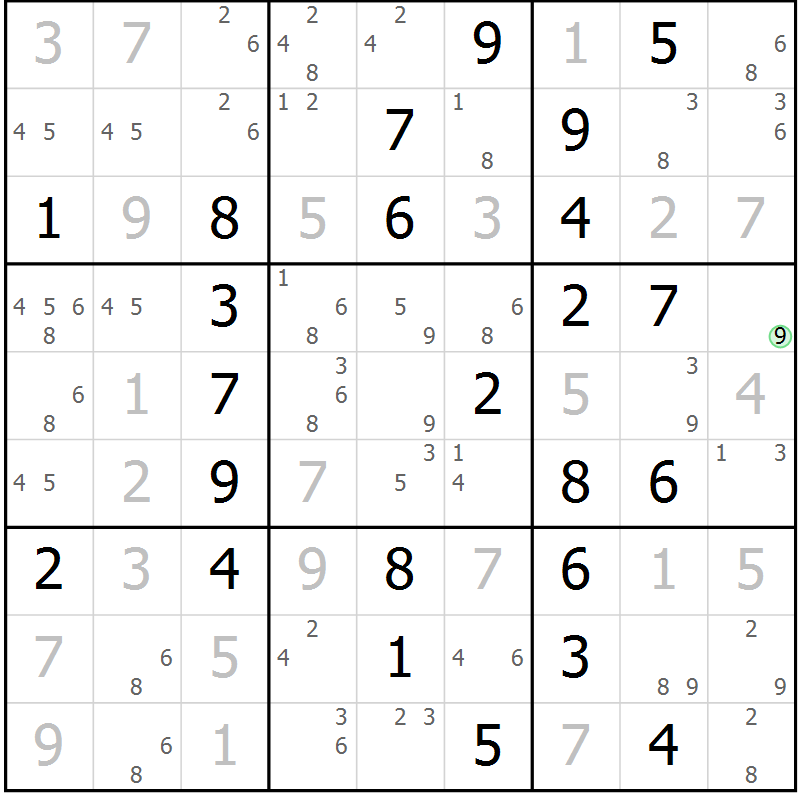 Position des candidats pour la solution de la Gr 57 page 60 du magazine de sudoku Sudoku Suprême n° 037