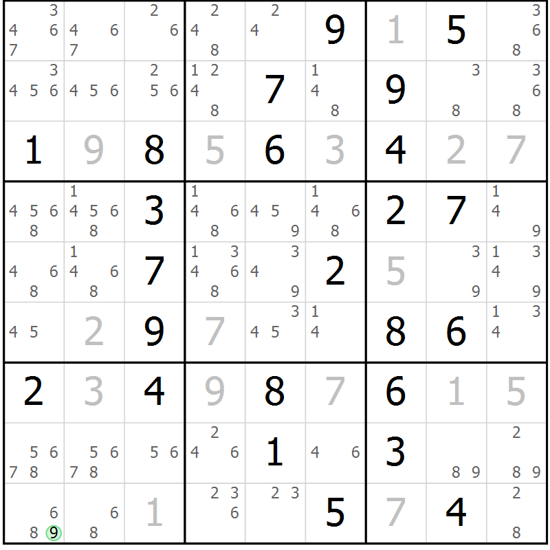 Position des candidats pour la solution de la Gr 57 page 60 du magazine de sudoku Sudoku Suprême n° 037