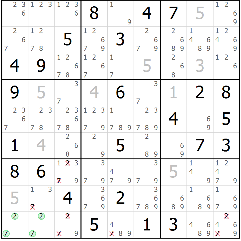 Position des candidats pour la solution de la Gr 58 page 61 du magazine de sudoku Sudoku Suprême n° 037