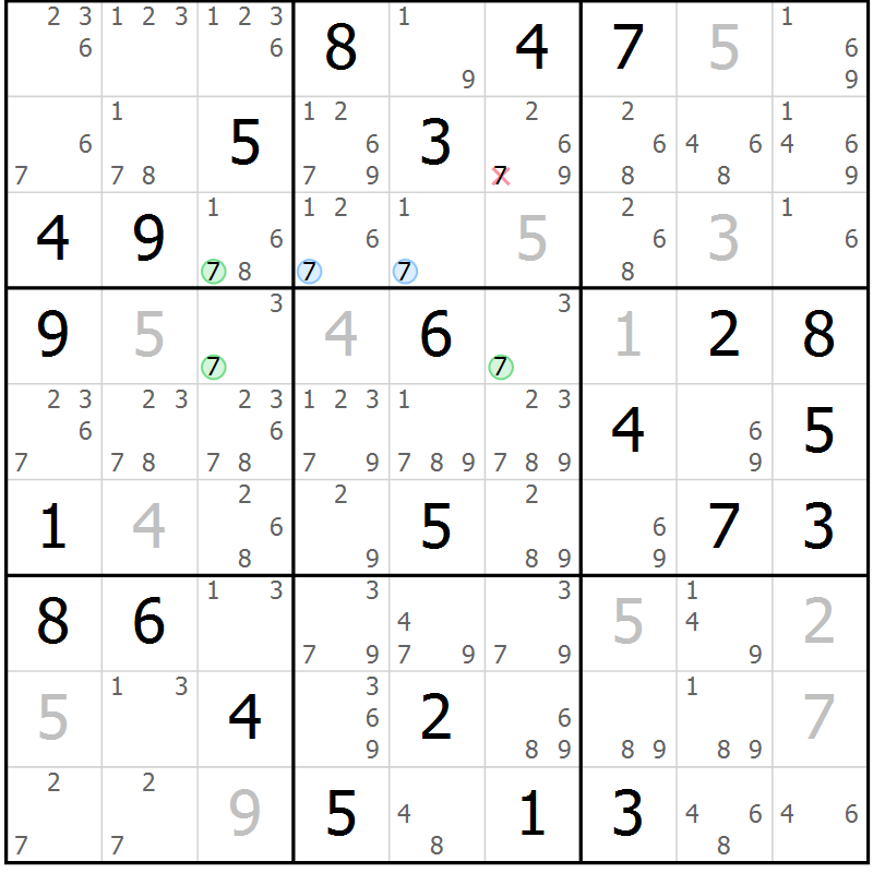 Position des candidats pour la solution de la Gr 58 page 61 du magazine de sudoku Sudoku Suprême n° 037