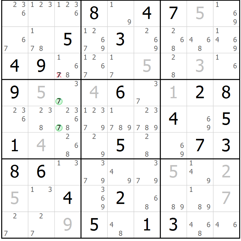 Position des candidats pour la solution de la Gr 58 page 61 du magazine de sudoku Sudoku Suprême n° 037