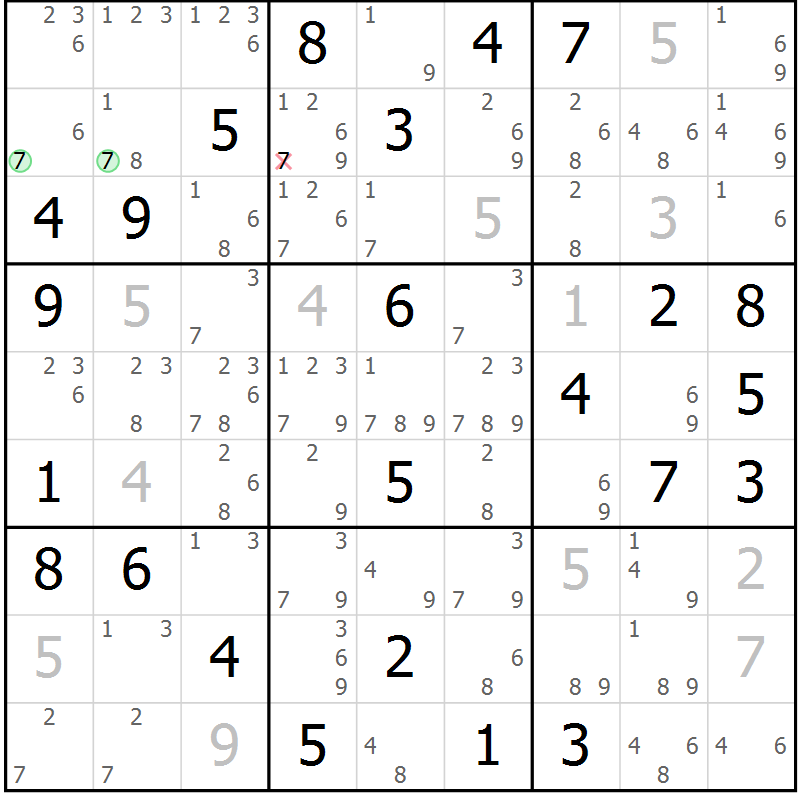 Position des candidats pour la solution de la Gr 58 page 61 du magazine de sudoku Sudoku Suprême n° 037