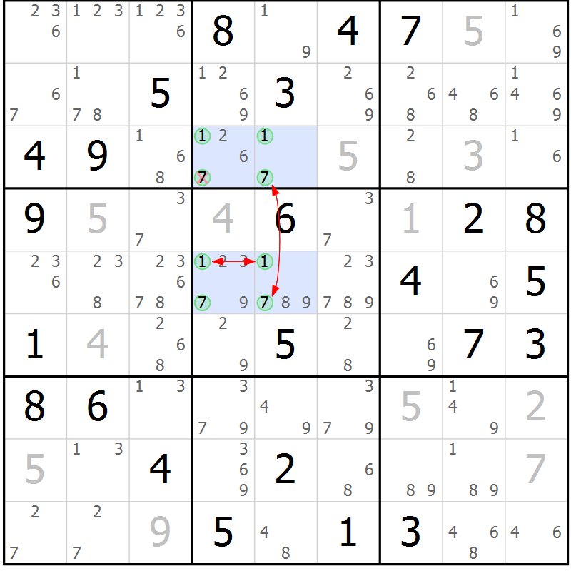Position des candidats pour la solution de la Gr 58 page 61 du magazine de sudoku Sudoku Suprême n° 037