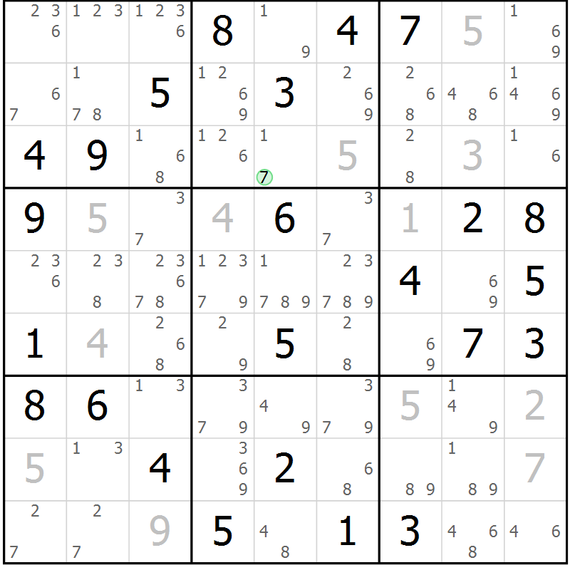 Position des candidats pour la solution de la Gr 58 page 61 du magazine de sudoku Sudoku Suprême n° 037