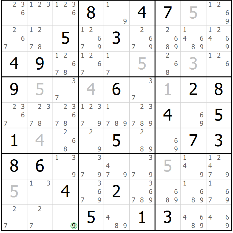 Position des candidats pour la solution de la Gr 58 page 61 du magazine de sudoku Sudoku Suprême n° 037
