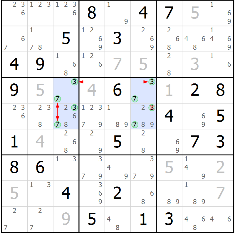 Position des candidats pour la solution de la Gr 58 page 61 du magazine de sudoku Sudoku Suprême n° 037