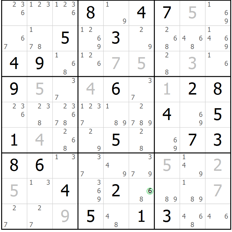 Position des candidats pour la solution de la Gr 58 page 61 du magazine de sudoku Sudoku Suprême n° 037