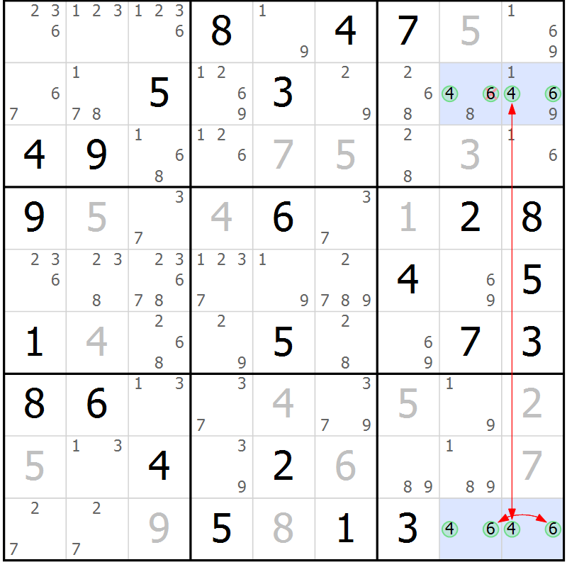 Position des candidats pour la solution de la Gr 58 page 61 du magazine de sudoku Sudoku Suprême n° 037