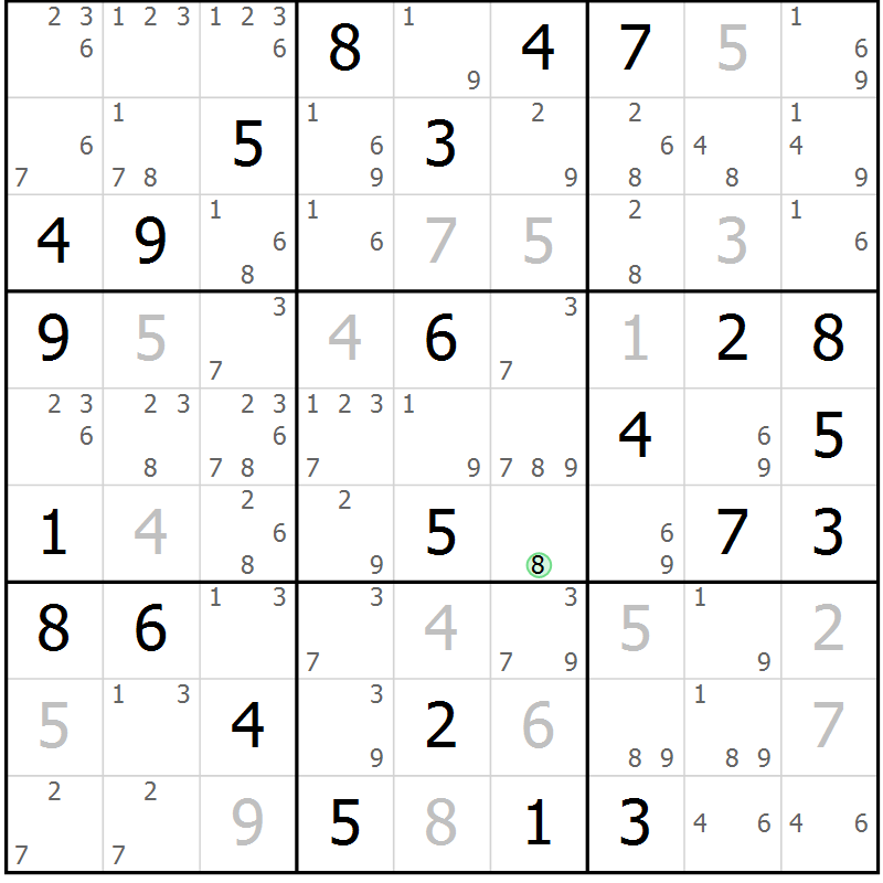 Position des candidats pour la solution de la Gr 58 page 61 du magazine de sudoku Sudoku Suprême n° 037
