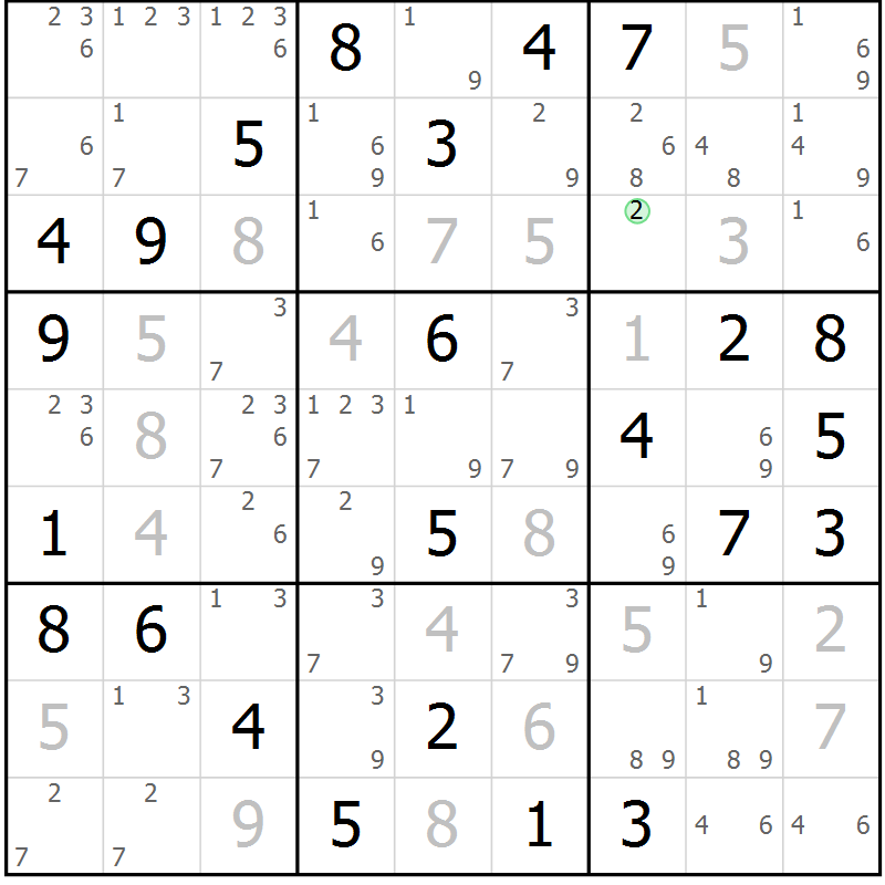 Position des candidats pour la solution de la Gr 58 page 61 du magazine de sudoku Sudoku Suprême n° 037