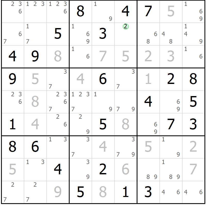 Position des candidats pour la solution de la Gr 58 page 61 du magazine de sudoku Sudoku Suprême n° 037
