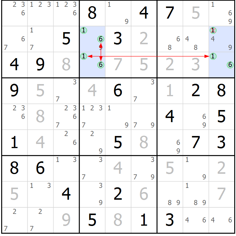 Position des candidats pour la solution de la Gr 58 page 61 du magazine de sudoku Sudoku Suprême n° 037
