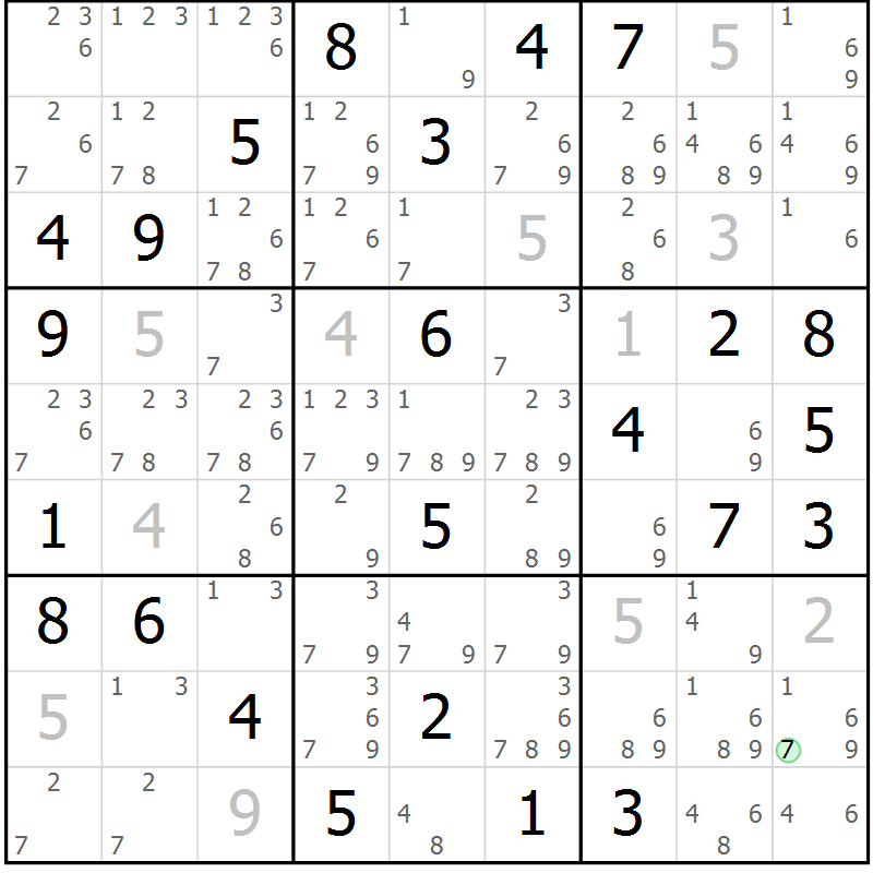 Position des candidats pour la solution de la Gr 58 page 61 du magazine de sudoku Sudoku Suprême n° 037