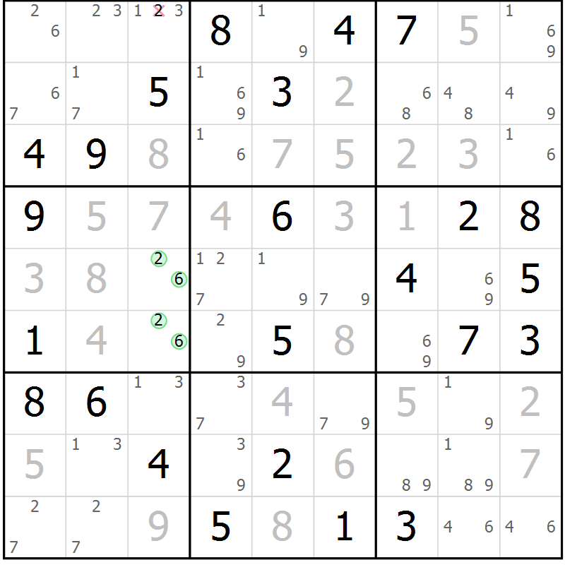 Position des candidats pour la solution de la Gr 58 page 61 du magazine de sudoku Sudoku Suprême n° 037