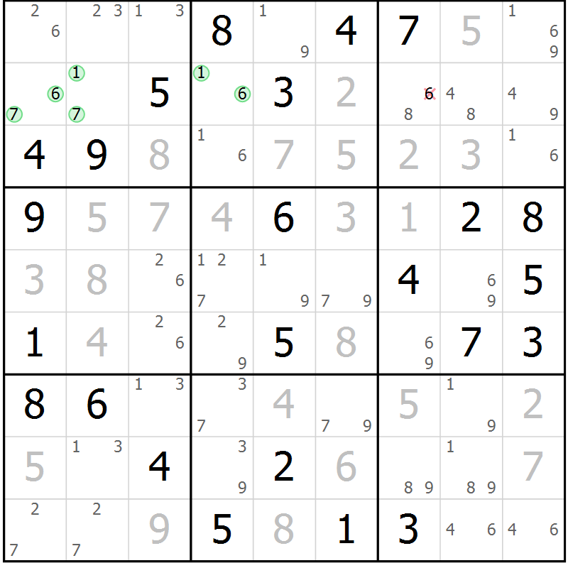 Position des candidats pour la solution de la Gr 58 page 61 du magazine de sudoku Sudoku Suprême n° 037