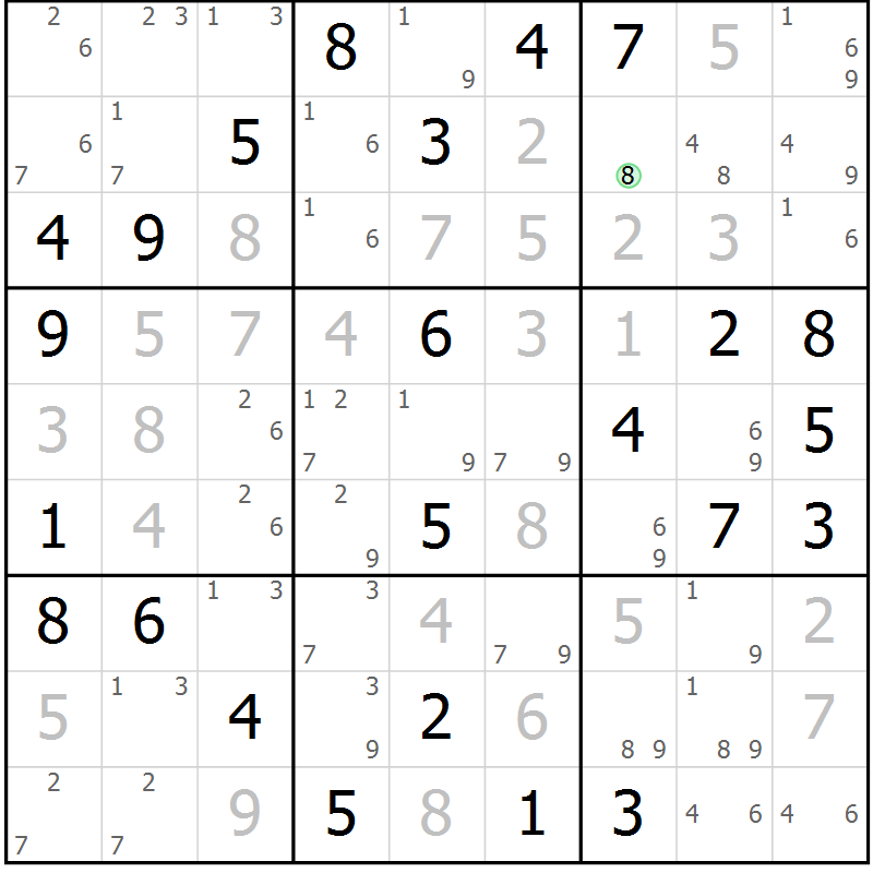 Position des candidats pour la solution de la Gr 58 page 61 du magazine de sudoku Sudoku Suprême n° 037