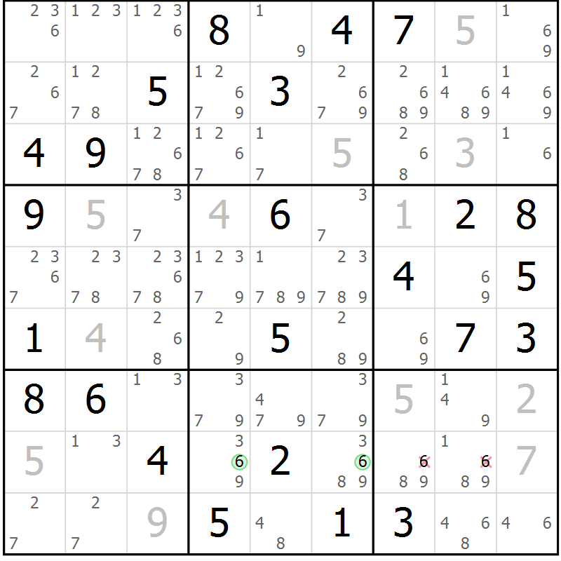 Position des candidats pour la solution de la Gr 58 page 61 du magazine de sudoku Sudoku Suprême n° 037