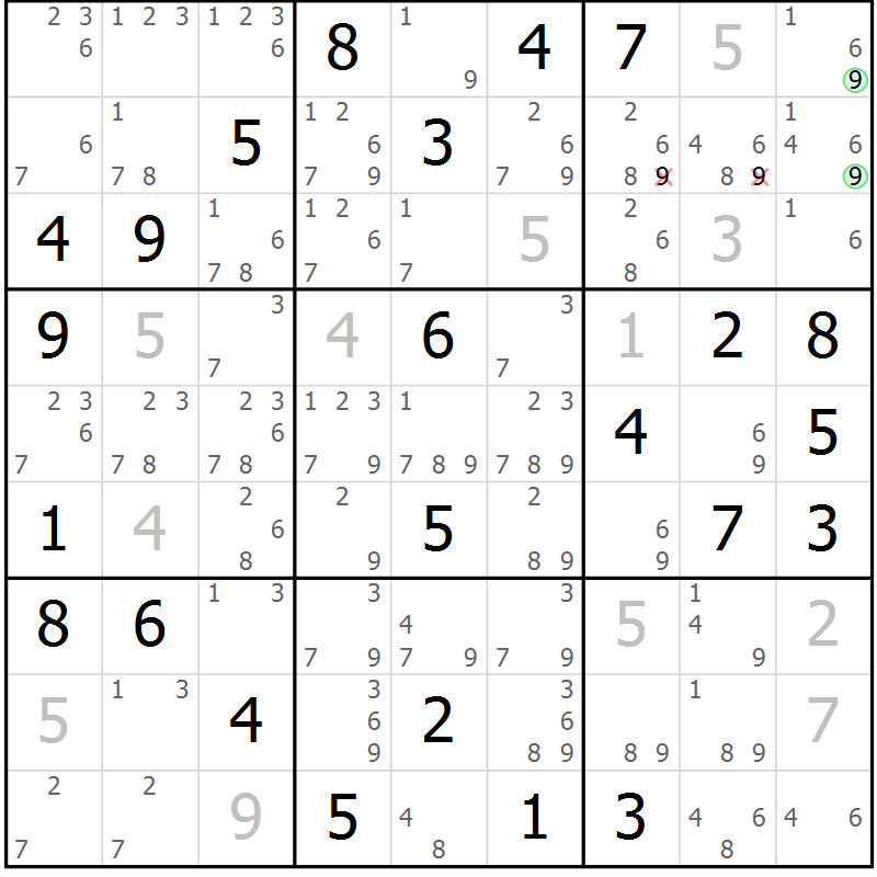 Position des candidats pour la solution de la Gr 58 page 61 du magazine de sudoku Sudoku Suprême n° 037