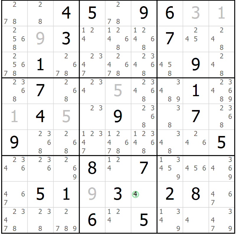 Position des candidats pour la solution de la Gr 59 page 62 du magazine de sudoku Sudoku Suprême n° 037