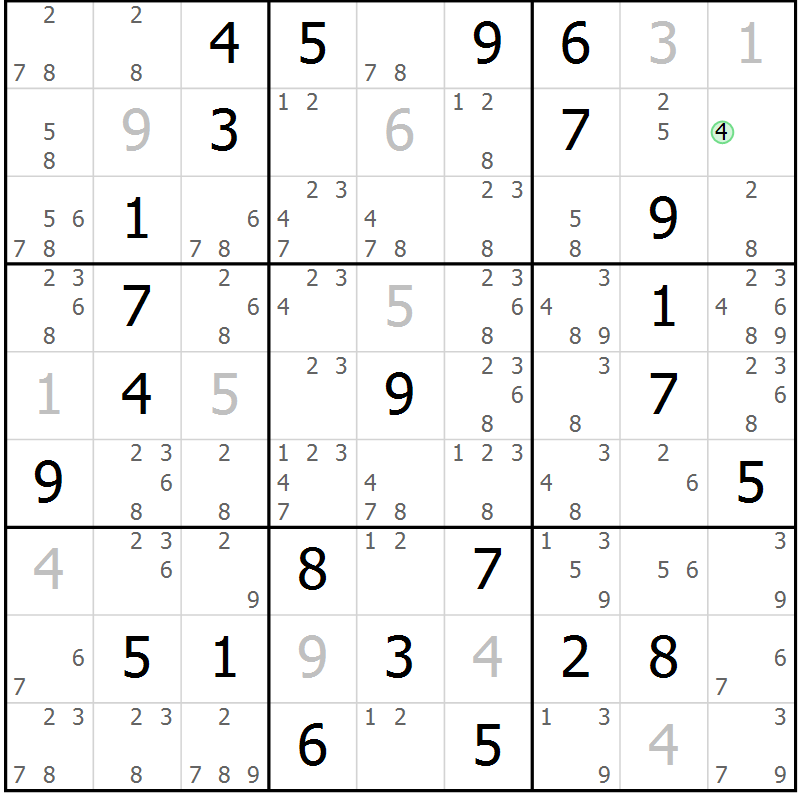 Position des candidats pour la solution de la Gr 59 page 62 du magazine de sudoku Sudoku Suprême n° 037