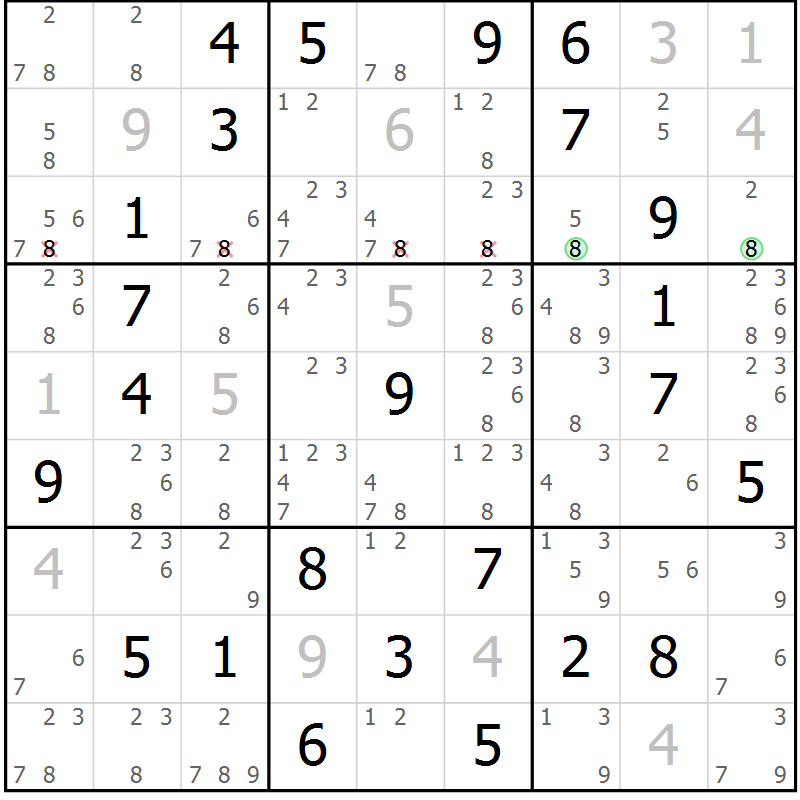 Position des candidats pour la solution de la Gr 59 page 62 du magazine de sudoku Sudoku Suprême n° 037