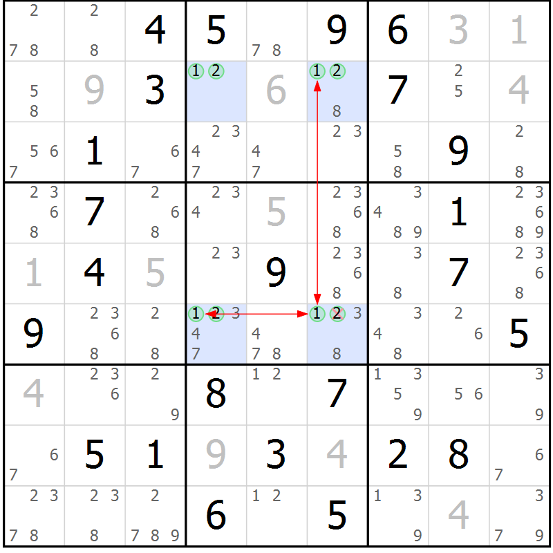 Position des candidats pour la solution de la Gr 59 page 62 du magazine de sudoku Sudoku Suprême n° 037