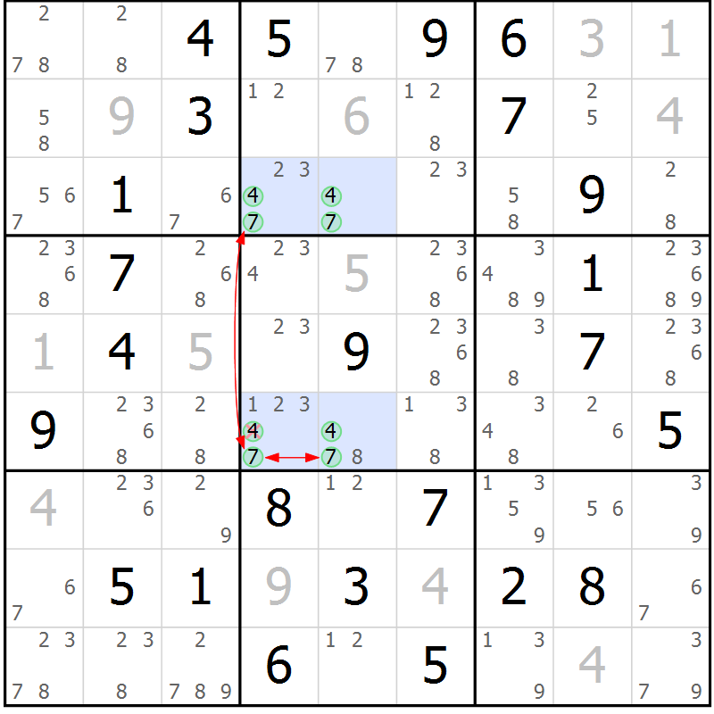 Position des candidats pour la solution de la Gr 59 page 62 du magazine de sudoku Sudoku Suprême n° 037