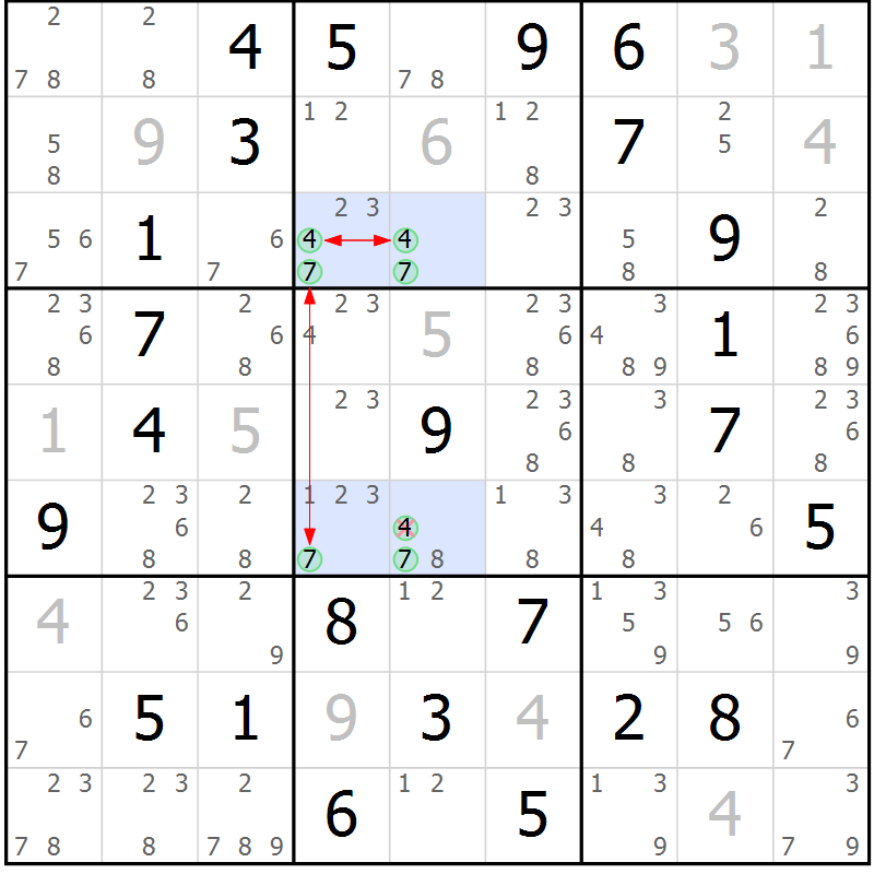 Position des candidats pour la solution de la Gr 59 page 62 du magazine de sudoku Sudoku Suprême n° 037