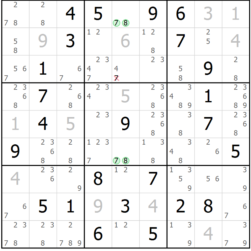 Position des candidats pour la solution de la Gr 59 page 62 du magazine de sudoku Sudoku Suprême n° 037