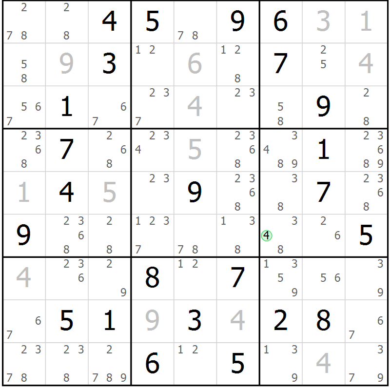 Position des candidats pour la solution de la Gr 59 page 62 du magazine de sudoku Sudoku Suprême n° 037