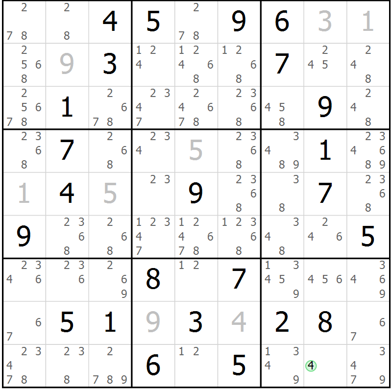 Position des candidats pour la solution de la Gr 59 page 62 du magazine de sudoku Sudoku Suprême n° 037