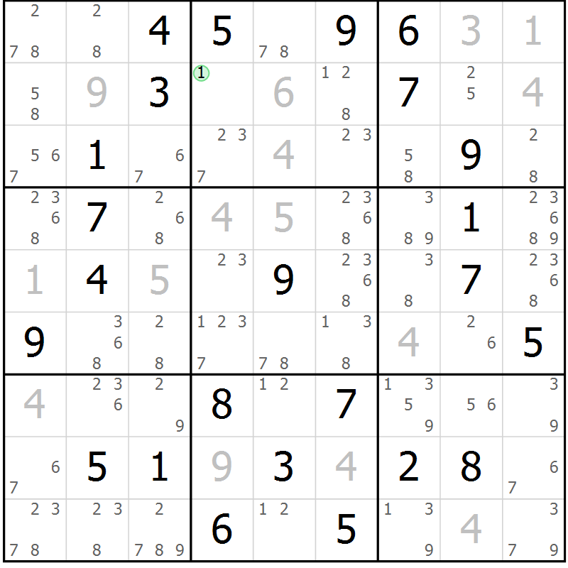 Position des candidats pour la solution de la Gr 59 page 62 du magazine de sudoku Sudoku Suprême n° 037