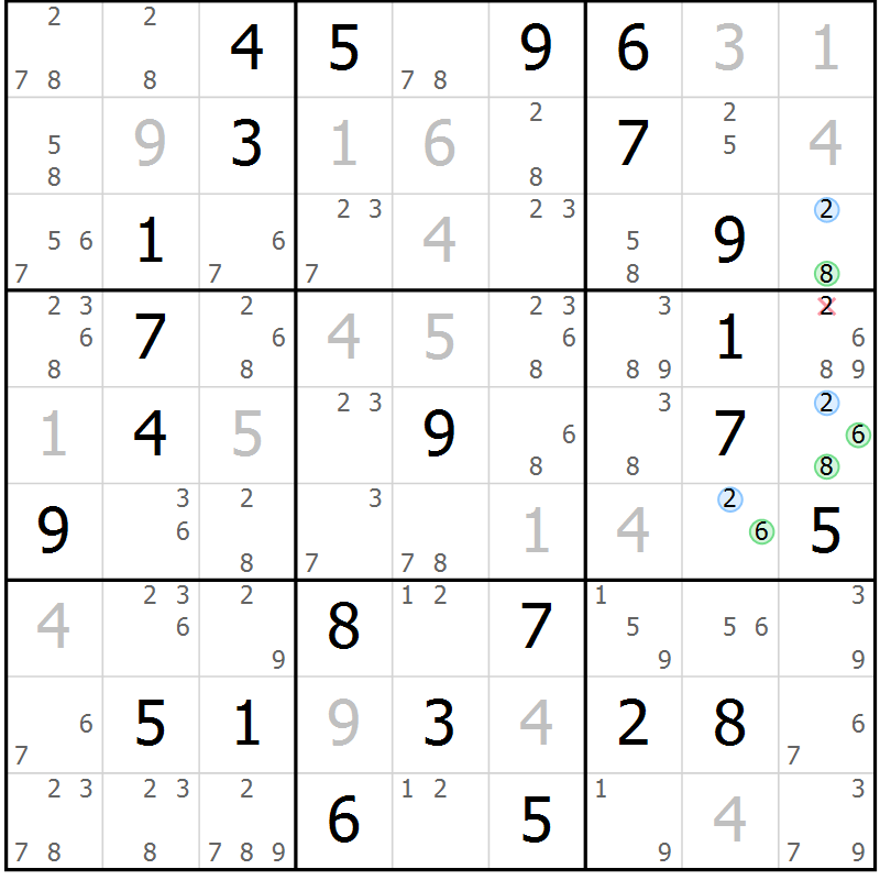 Position des candidats pour la solution de la Gr 59 page 62 du magazine de sudoku Sudoku Suprême n° 037
