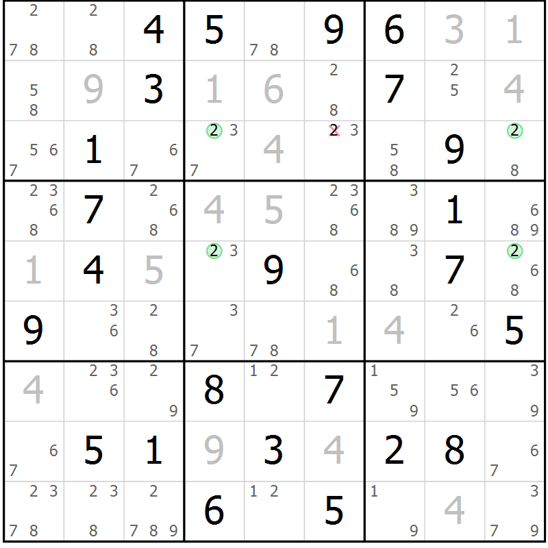 Position des candidats pour la solution de la Gr 59 page 62 du magazine de sudoku Sudoku Suprême n° 037