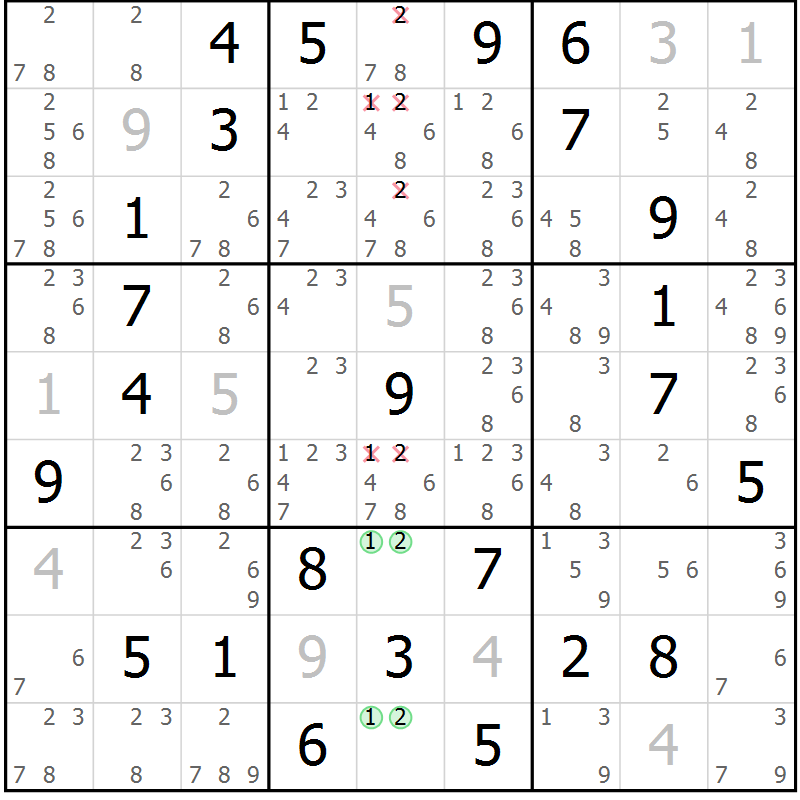 Position des candidats pour la solution de la Gr 59 page 62 du magazine de sudoku Sudoku Suprême n° 037
