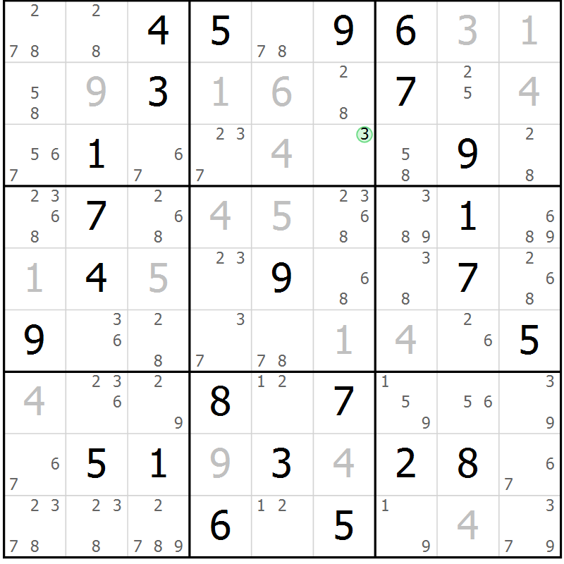 Position des candidats pour la solution de la Gr 59 page 62 du magazine de sudoku Sudoku Suprême n° 037