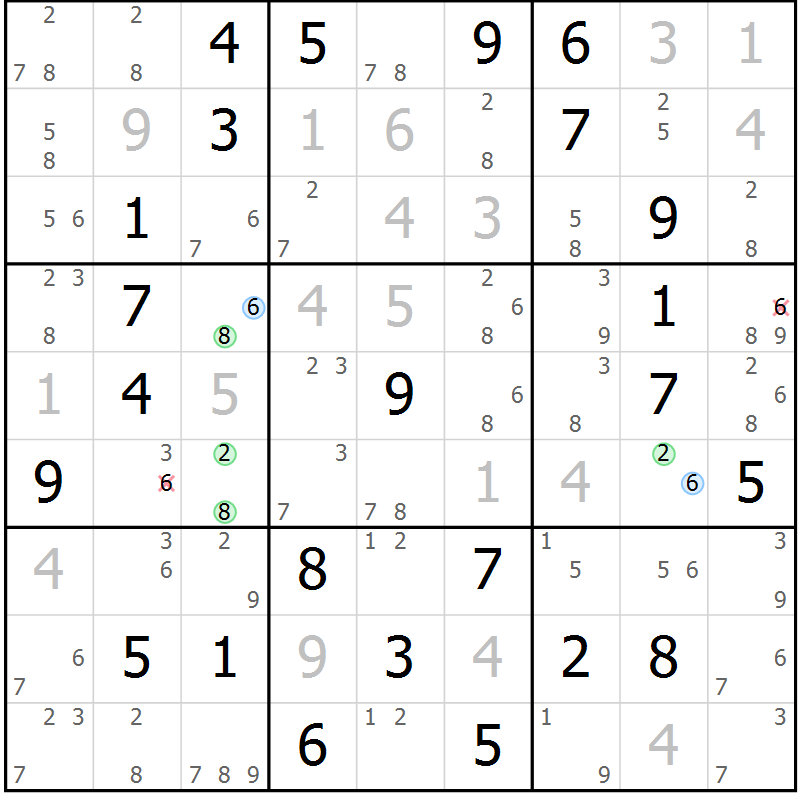 Position des candidats pour la solution de la Gr 59 page 62 du magazine de sudoku Sudoku Suprême n° 037