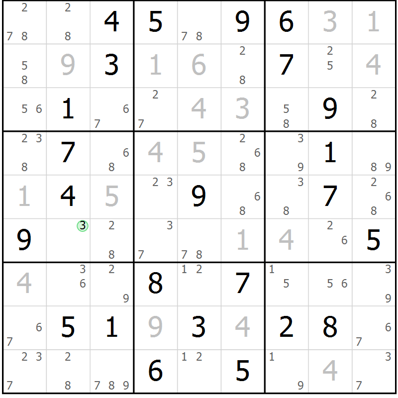 Position des candidats pour la solution de la Gr 59 page 62 du magazine de sudoku Sudoku Suprême n° 037