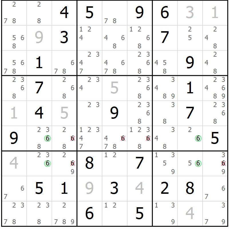 Position des candidats pour la solution de la Gr 59 page 62 du magazine de sudoku Sudoku Suprême n° 037