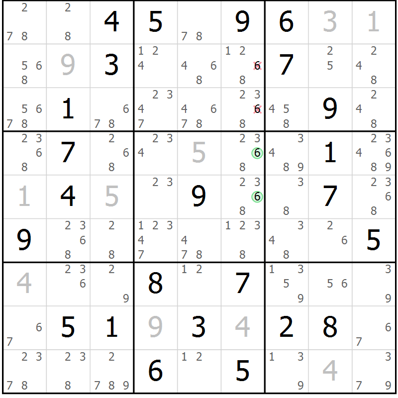 Position des candidats pour la solution de la Gr 59 page 62 du magazine de sudoku Sudoku Suprême n° 037