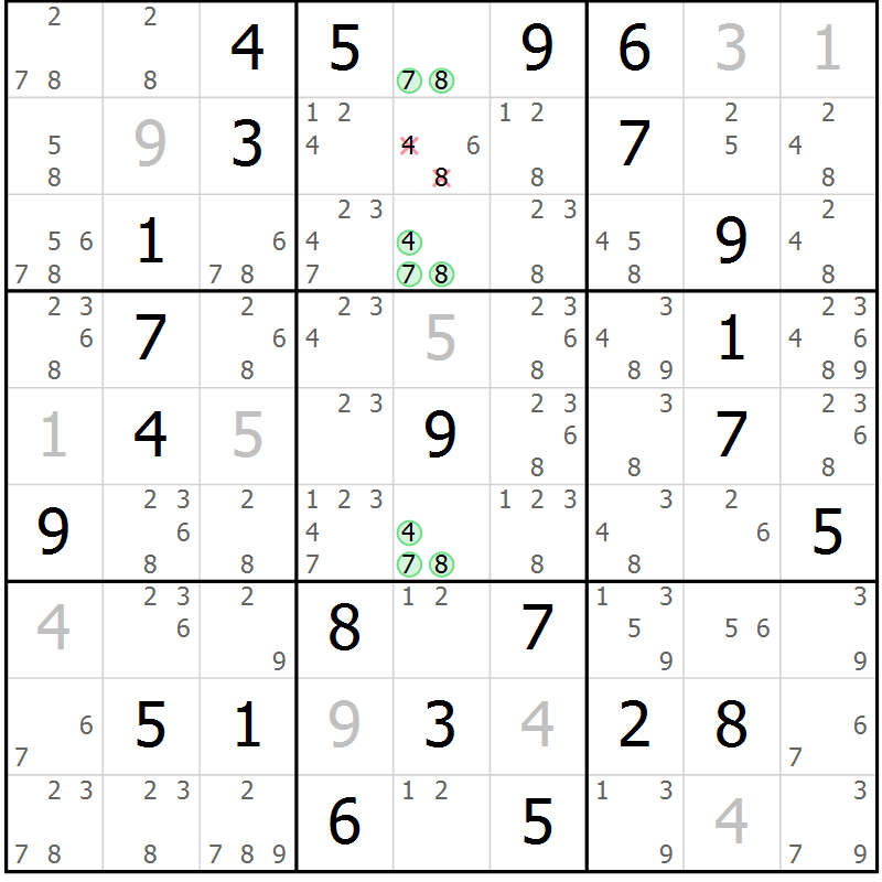 Position des candidats pour la solution de la Gr 59 page 62 du magazine de sudoku Sudoku Suprême n° 037