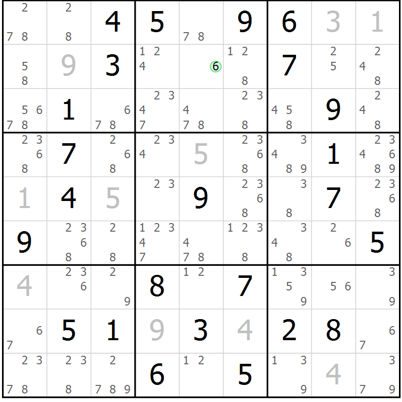 Position des candidats pour la solution de la Gr 59 page 62 du magazine de sudoku Sudoku Suprême n° 037